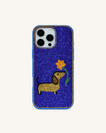 Coque Chien Teckel avec Fleurs – Multicolore/Bleu