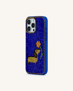 Coque Chien Teckel avec Fleurs – Multicolore/Bleu