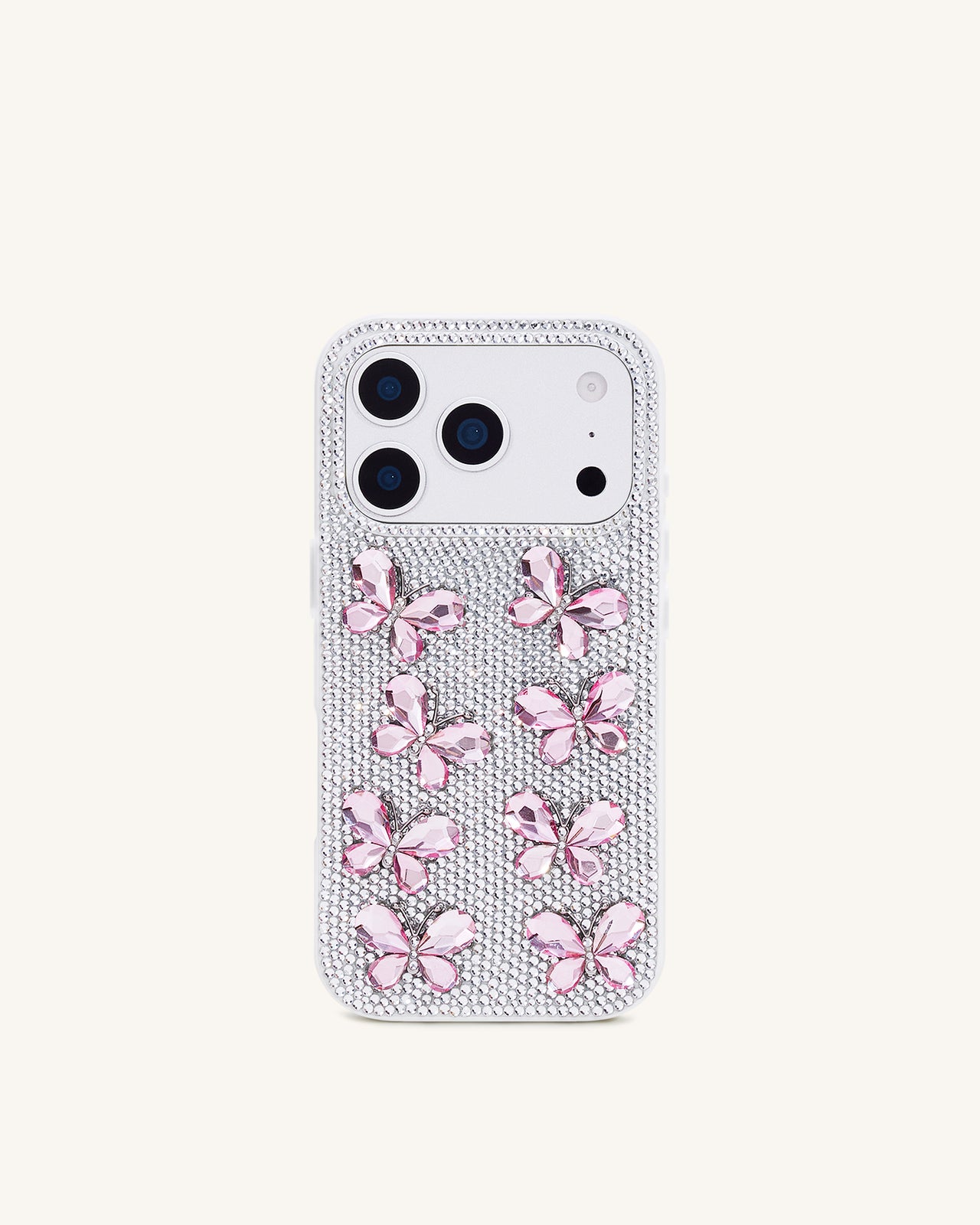 Coque de Téléphone Papillon avec Strass – Blanc