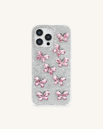 Coque de Téléphone Papillon avec Strass – Blanc