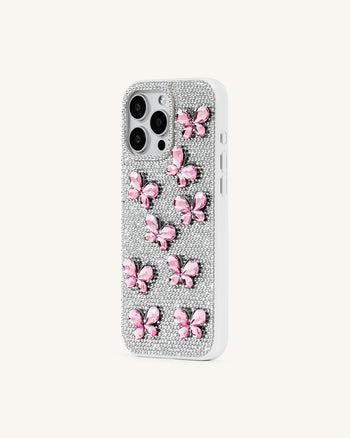 Coque de Téléphone Papillon avec Strass – Blanc