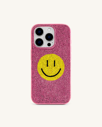 Coque de téléphone en cristal artificiel Smile Face - Rose