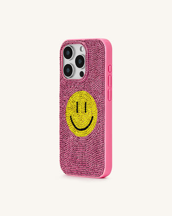 Coque de téléphone en cristal artificiel Smile Face - Rose