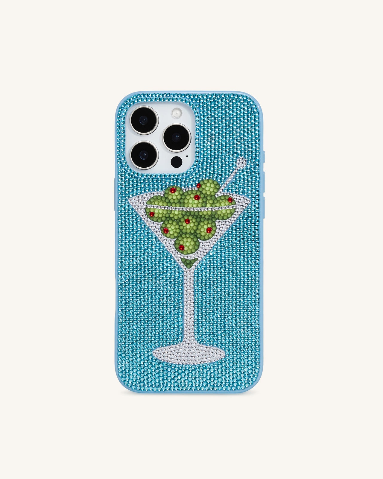 Olive Coque de téléphone martini en cristal artificiel - Bleu clair