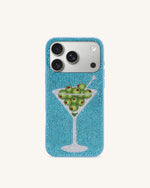 Olive Coque de téléphone martini en cristal artificiel - Bleu clair