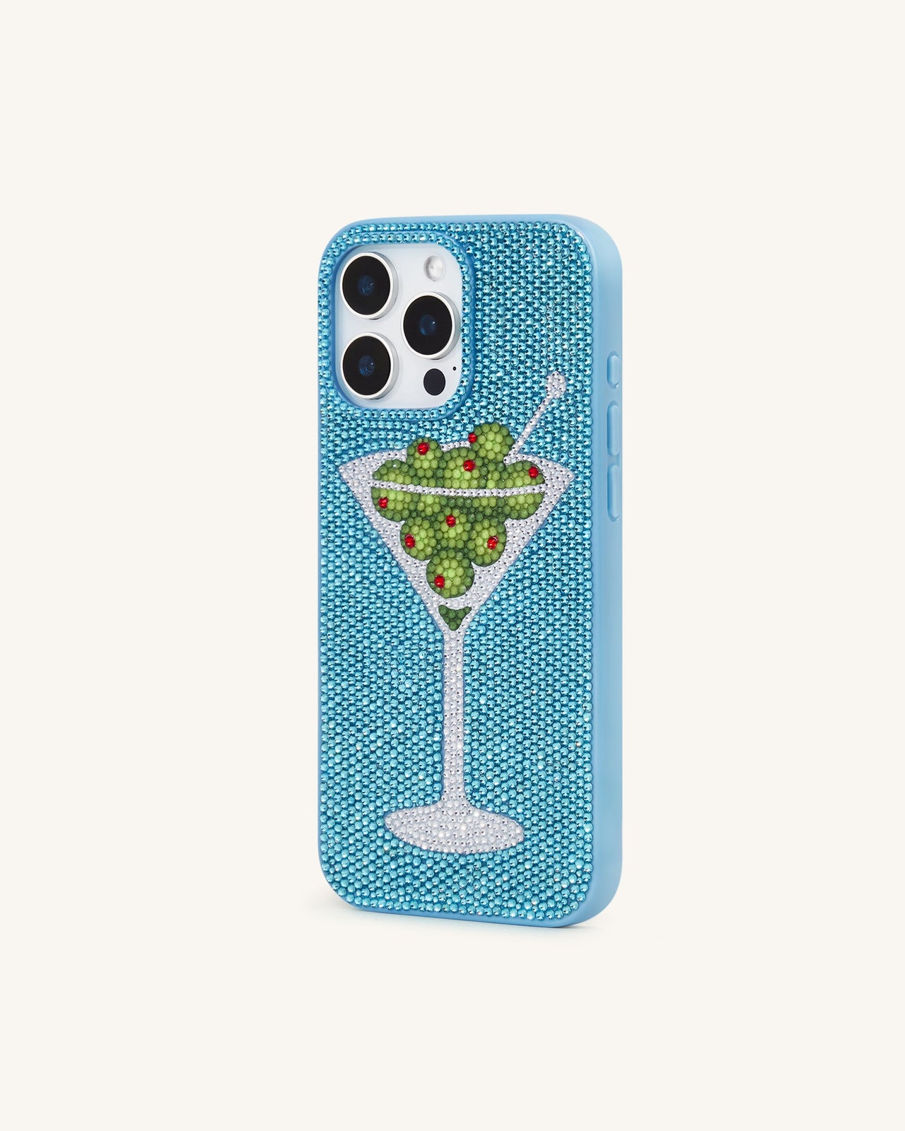 Olive Coque de téléphone martini en cristal artificiel - Bleu clair