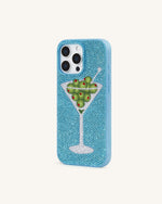 Olive Coque de téléphone martini en cristal artificiel - Bleu clair