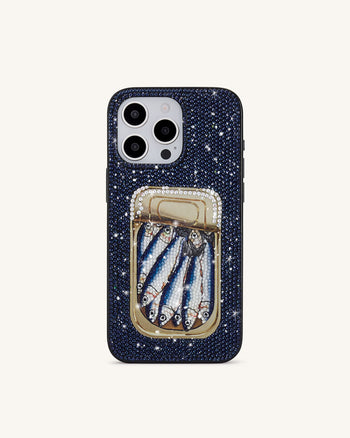 Boîte de Sardines Cristal Artificiel Coque de Téléphone - Bleu