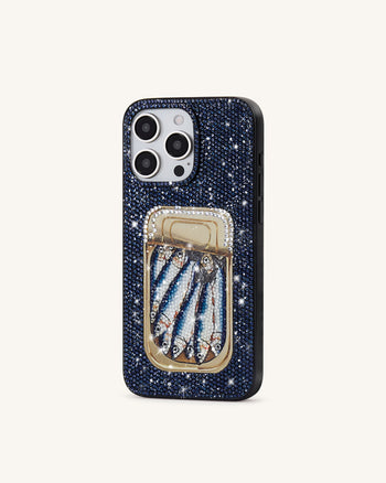 Boîte de Sardines Cristal Artificiel Coque de Téléphone - Bleu