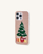 Coque de téléphone arbre de Noël scintillant - Or