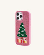 Coque de téléphone arbre de Noël scintillant - Rose