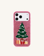 Coque de téléphone arbre de Noël scintillant - Rose