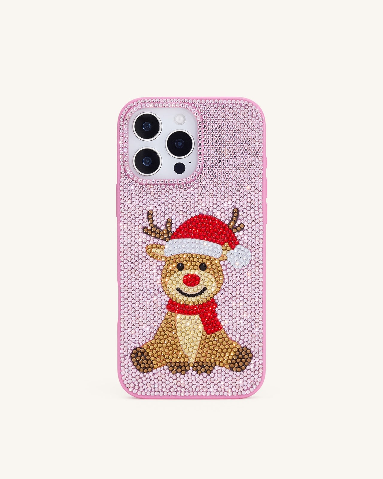 Coque de téléphone motif Rennes à cristaux artificiels - Rose