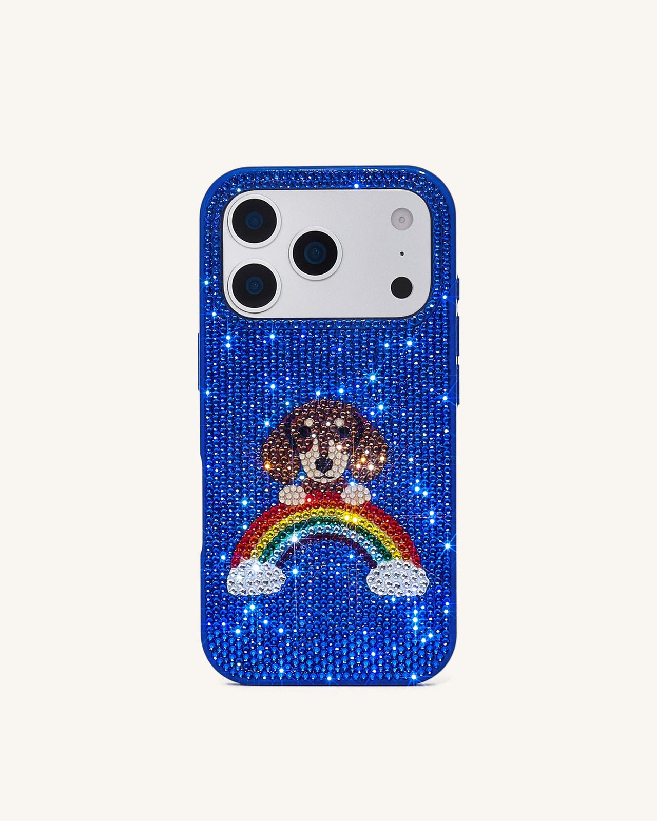 Coque de téléphone arc-en-ciel chien cristal artificiel - Bleu