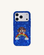 Coque de téléphone arc-en-ciel chien cristal artificiel - Bleu