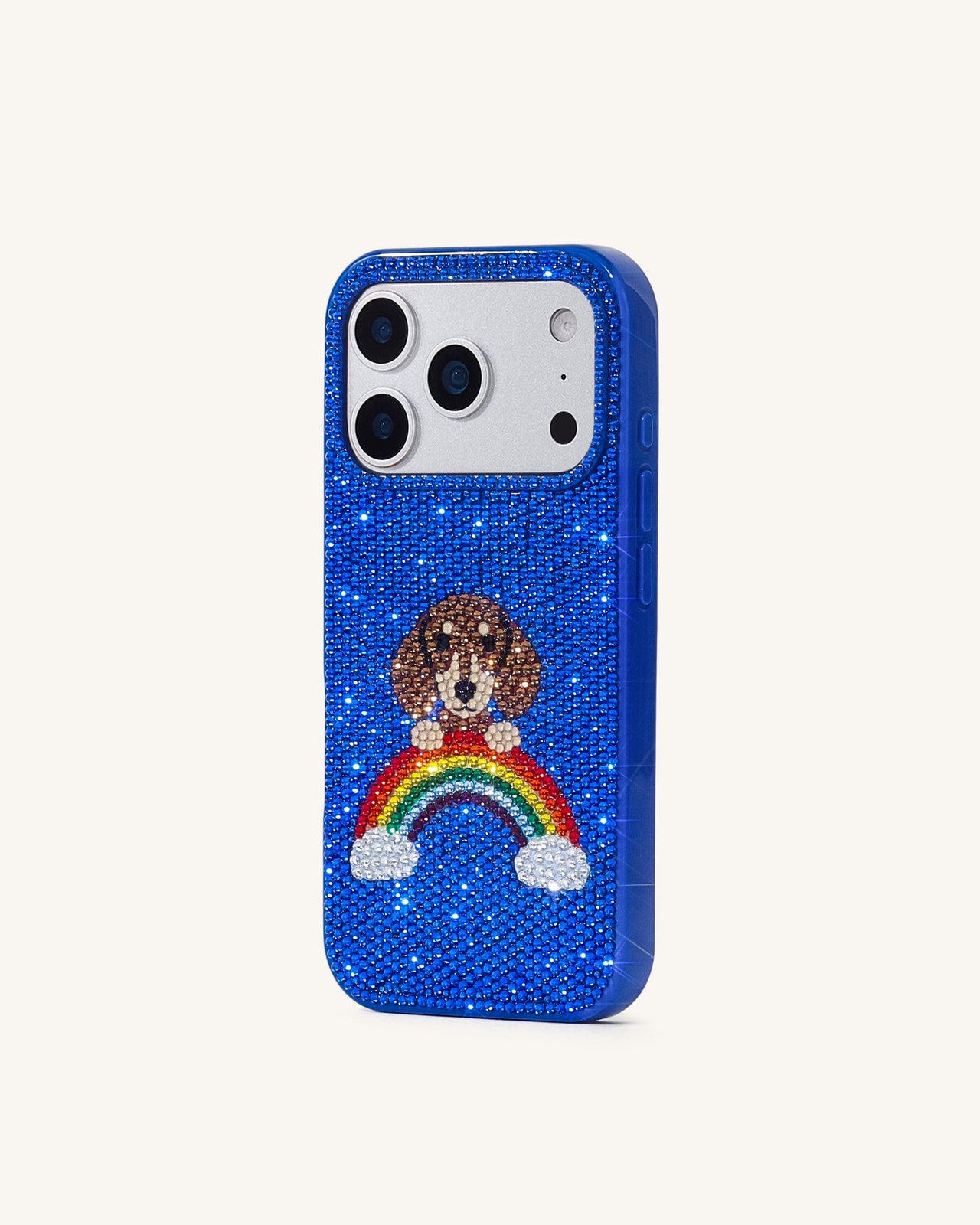 Coque de téléphone arc-en-ciel chien cristal artificiel - Bleu