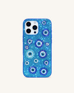 Coque de téléphone Œil Maléfique Ornée de Cristaux Artificiels - Bleu