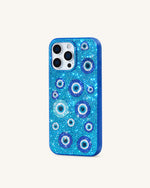 Coque de téléphone Œil Maléfique Ornée de Cristaux Artificiels - Bleu
