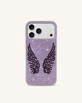 Coque de téléphone ailes d'ange en cristal artificiel - Blanc et violet