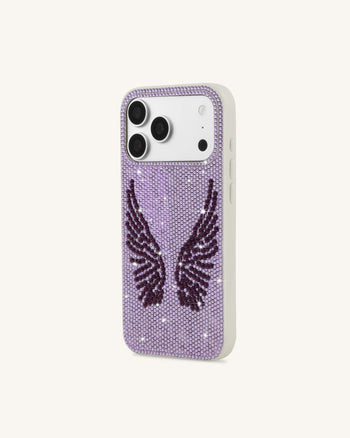 Coque de téléphone ailes d'ange en cristal artificiel - Blanc et violet