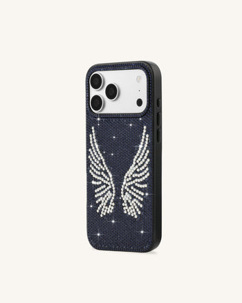 Coque de téléphone ailes d'ange en cristal artificiel - Noir