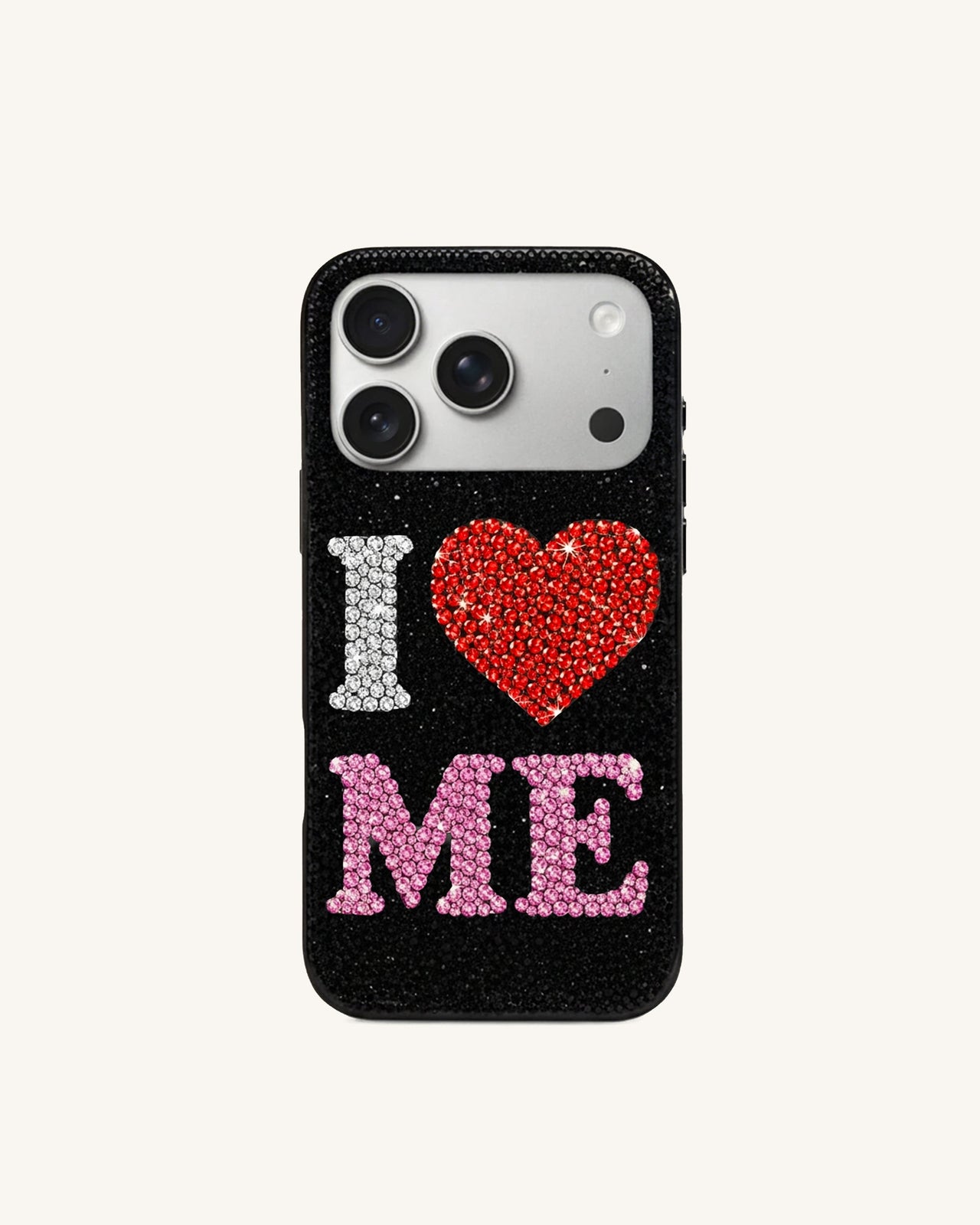Coque de téléphone en cristal artificiel I Love Me - Noir