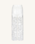 Jean en denim blanc taille haute à jambes larges, broderie, dentelle et strass