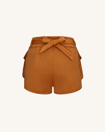 Short utilitaire taille haute Abigail - Marron