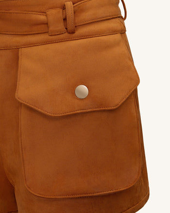 Short utilitaire taille haute Abigail - Marron