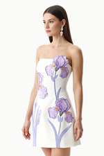 Robe courte sans bretelles à imprimé floral d'iris - Blanc
