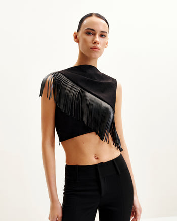 Top suédé à franges asymétriques Ariana - Noir