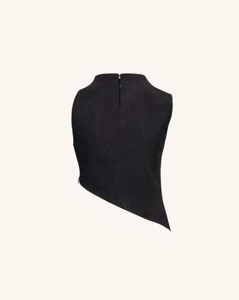 Top suédé à franges asymétriques Adeline - Noir