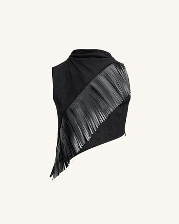 Top suédé à franges asymétriques Adeline - Noir