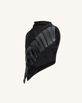 Top suédé à franges asymétriques Adeline - Noir