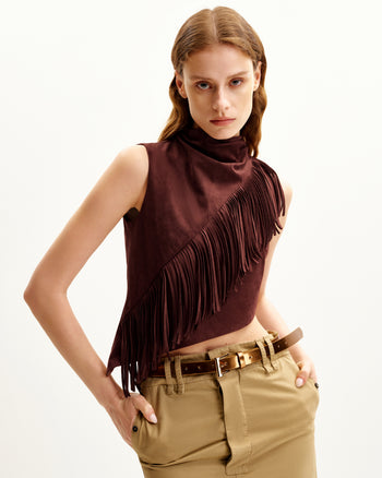 Top suédé à franges asymétriques Adeline - Bordeaux
