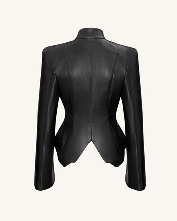 Veste PU Métallique Coquillage Automne - Noire