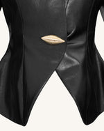 Veste PU Métallique Coquillage Automne - Noire