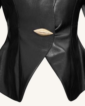 Veste PU Métallique Coquillage Automne - Noire