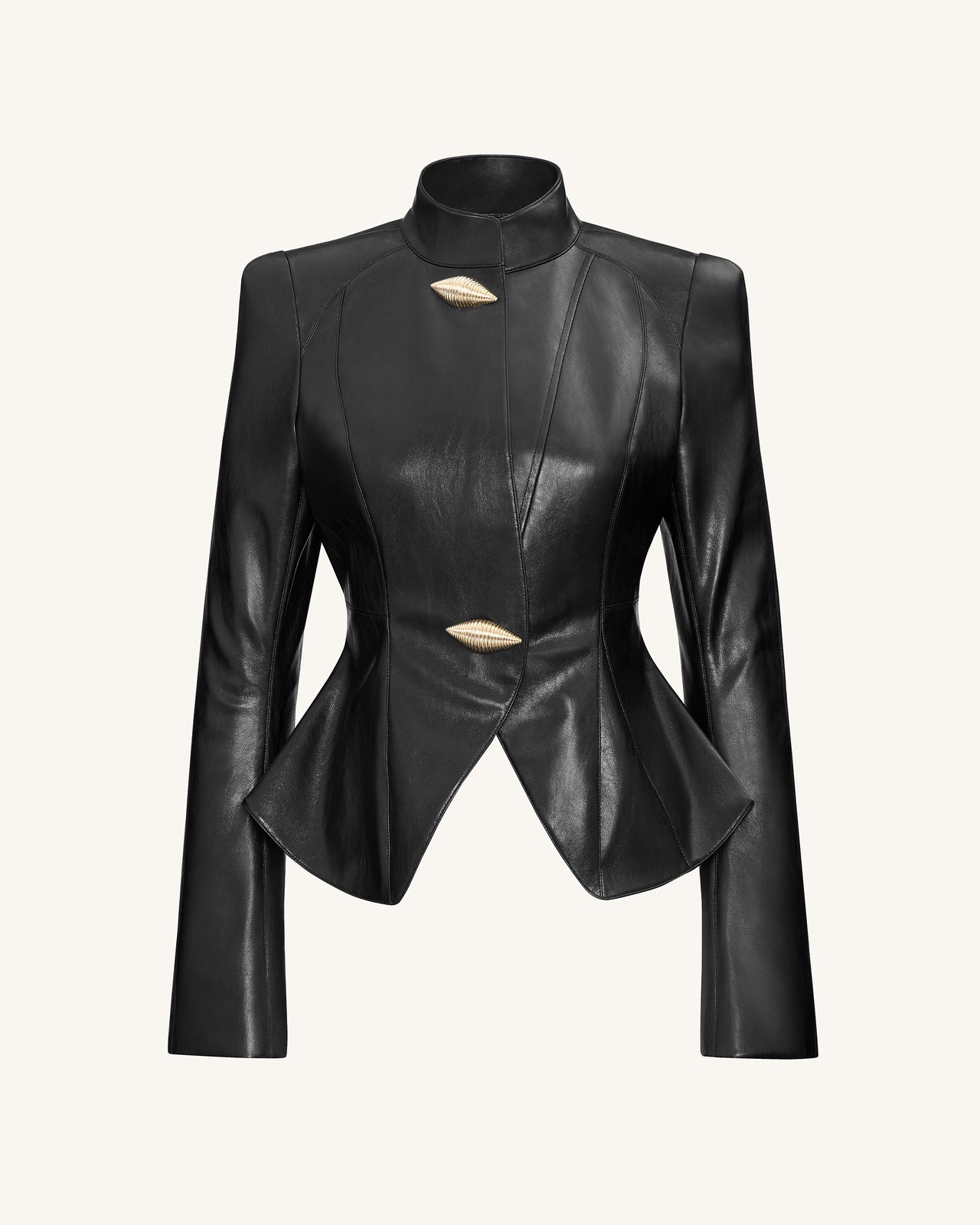 Veste PU Métallique Coquillage Automne - Noire