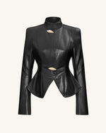 Veste PU Métallique Coquillage Automne - Noire