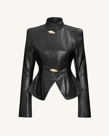 Veste PU Métallique Coquillage Automne - Noire