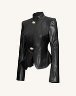 Veste PU Métallique Coquillage Automne - Noire