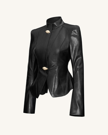 Veste PU Métallique Coquillage Automne - Noire
