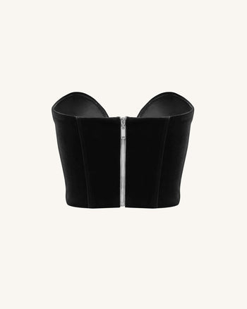 Top Corset en Velours à Décolleté Bas Anna - Noir