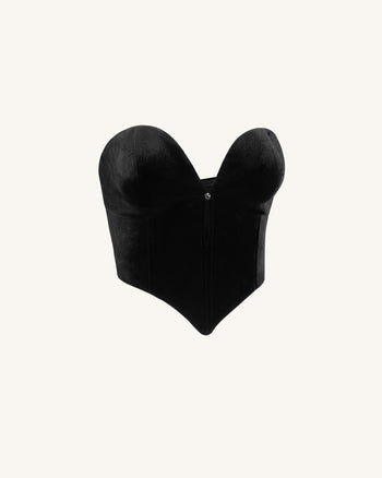 Top Corset en Velours à Décolleté Bas Anna - Noir