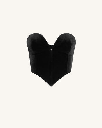 Top Corset en Velours à Décolleté Bas Anna - Noir