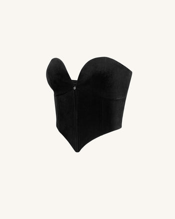 Top Corset en Velours à Décolleté Bas Anna - Noir