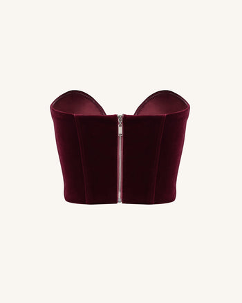 Top Corset en Velours à Décolleté Bas Anna - Grenat