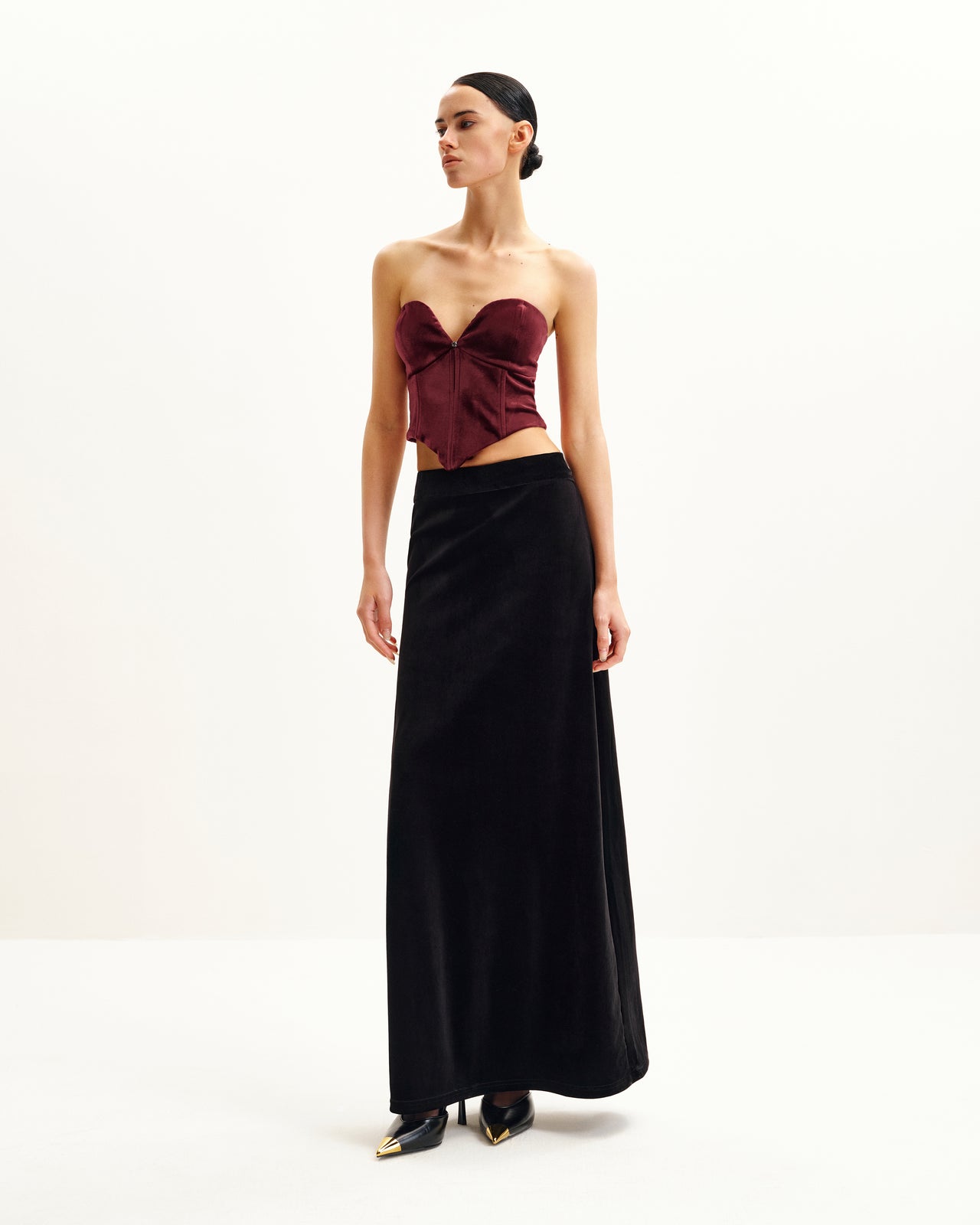 Top Corset en Velours à Décolleté Bas Anna - Grenat