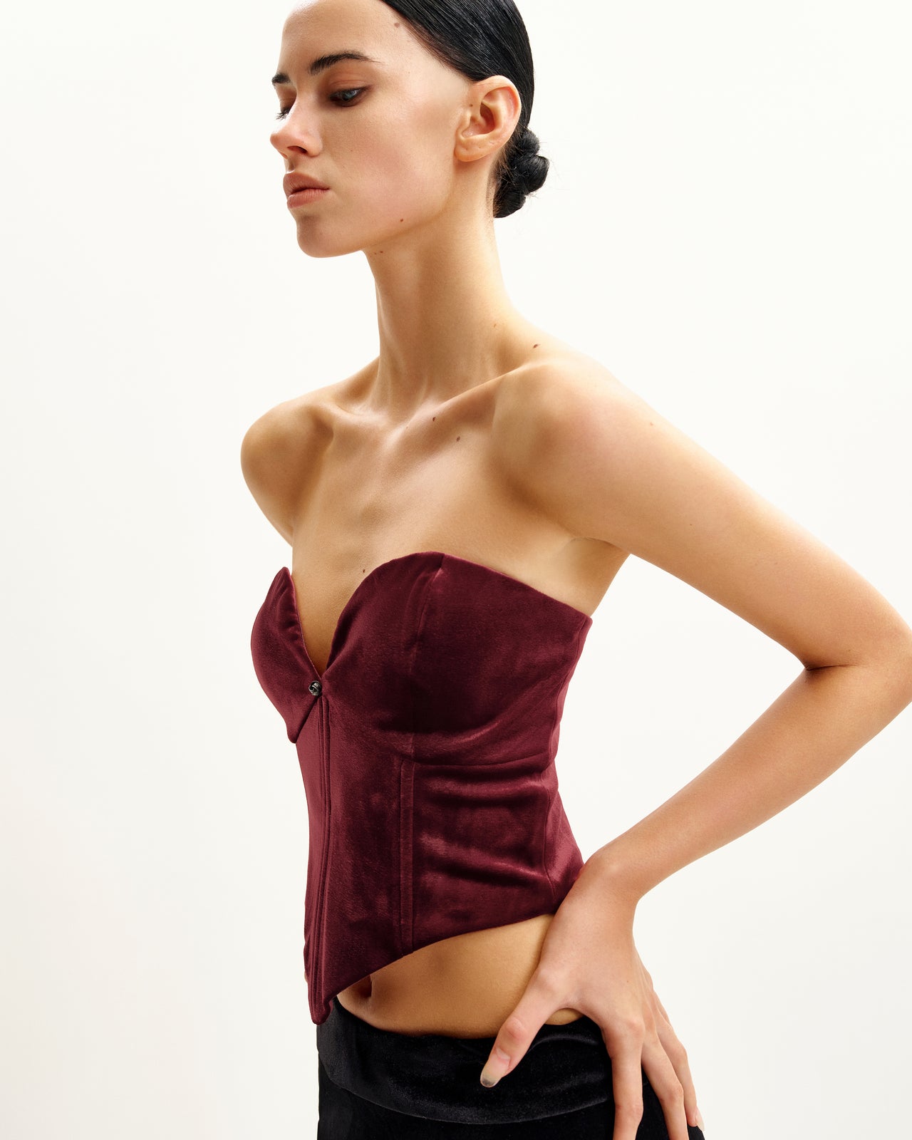 Top Corset en Velours à Décolleté Bas Anna - Grenat